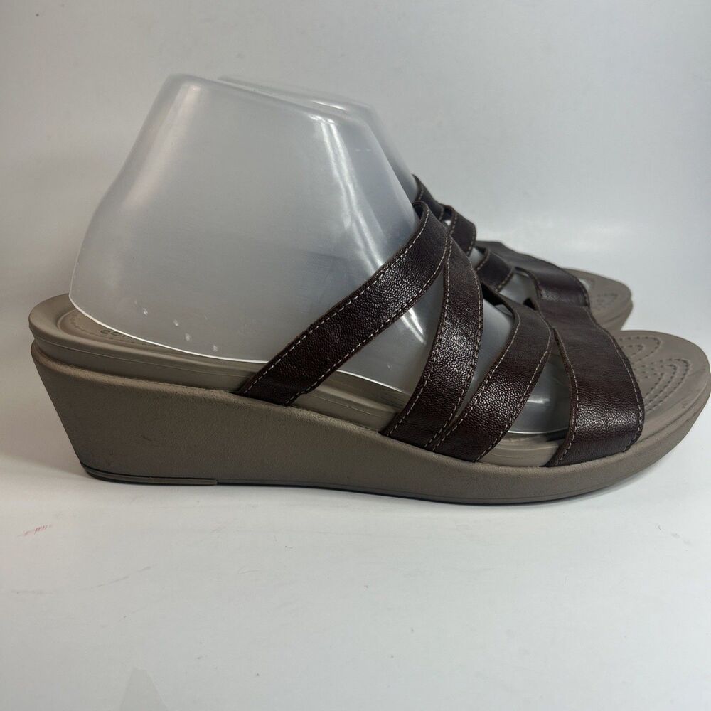 Crocs Wedge Sandals Women's Size 11 W Brown Slides Casual Strappy Beach Pool